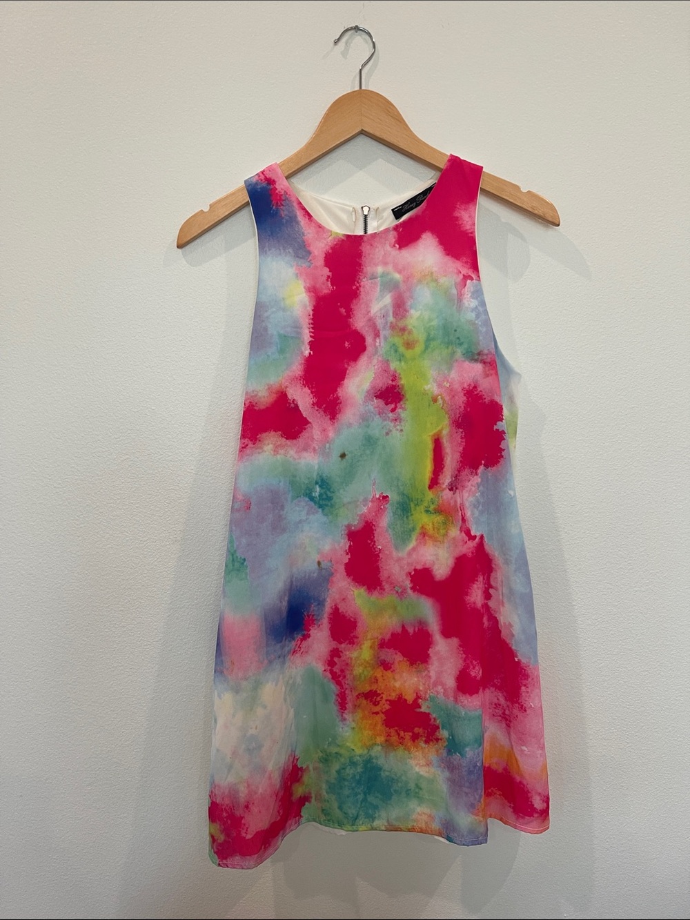 Honey Punch Multicolor Watercolor Tie-Dye Shift Dress (Pink, Green, Blue)